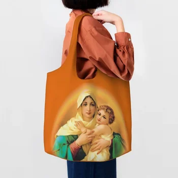 Чанти-тоут за пазаруване Our Lady Of Schoenstatt за Еднократна употреба Virgin Mary Catholic Saint Хранителни холщовая пазарска чанта през рамо, Чанта