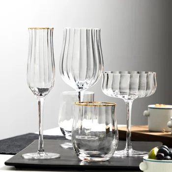 Чаша за шампанско със златен кант, многоцветни домашни прозрачни чаши за коктейли от бессвинцового кристал, чашка за сок, за уиски
