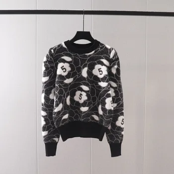 Черен женски пуловер, Свободни Скок Оверсайз с Цветя Модел, Пуловер С дълги ръкави, готическия пуловер y2k, Эстетичная облекло
