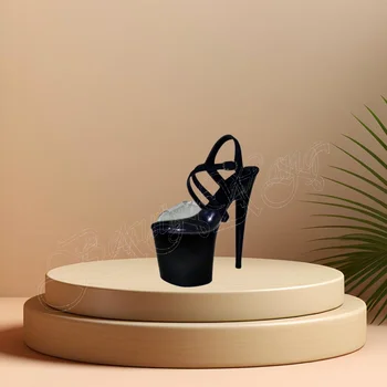 Черни сандали на платформа от PVC с шипове и сверява се деформира в глезена, дамски обувки на висок ток, 2023 Zapatillas Mujer