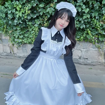 Черно и бяло класическата дълга рокля камериерка за cosplay, японската униформи, уважаеми ежедневното рокля, свеж и сладък украшение камериерка за красота