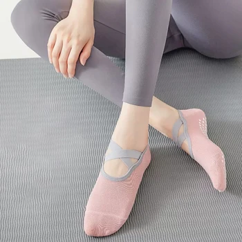 Чорапи за йога, Дамски памучни Професионални нескользящие силиконови Чорапи за фитнес, танци за начинаещи, Пилатес, Спортни чорапи 2023