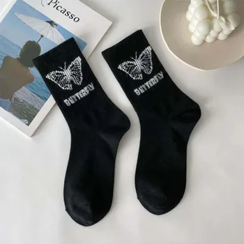 Чорапи на райета за скейтборд, чорапи със средна дължина, обикновена дишащи памучни чорапи, дамски сладки чорапи Calcetines Mujer Жените Чорапи Медии