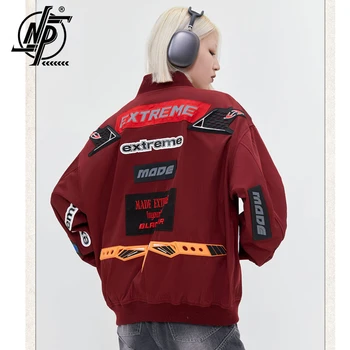 Яке-бомбер Червен цвят, гоночное Мъжко Дамско палто, Корейската мода, мотоциклетни якета с буквенной бродерии, Облекла Реколта 2023