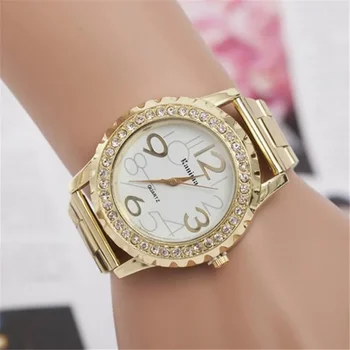 № 2 Модни луксозни дамски часовник Ръчен часовник от неръждаема стомана позната марка от розово злато / сребро с кристали Ежедневни кварцов часовник